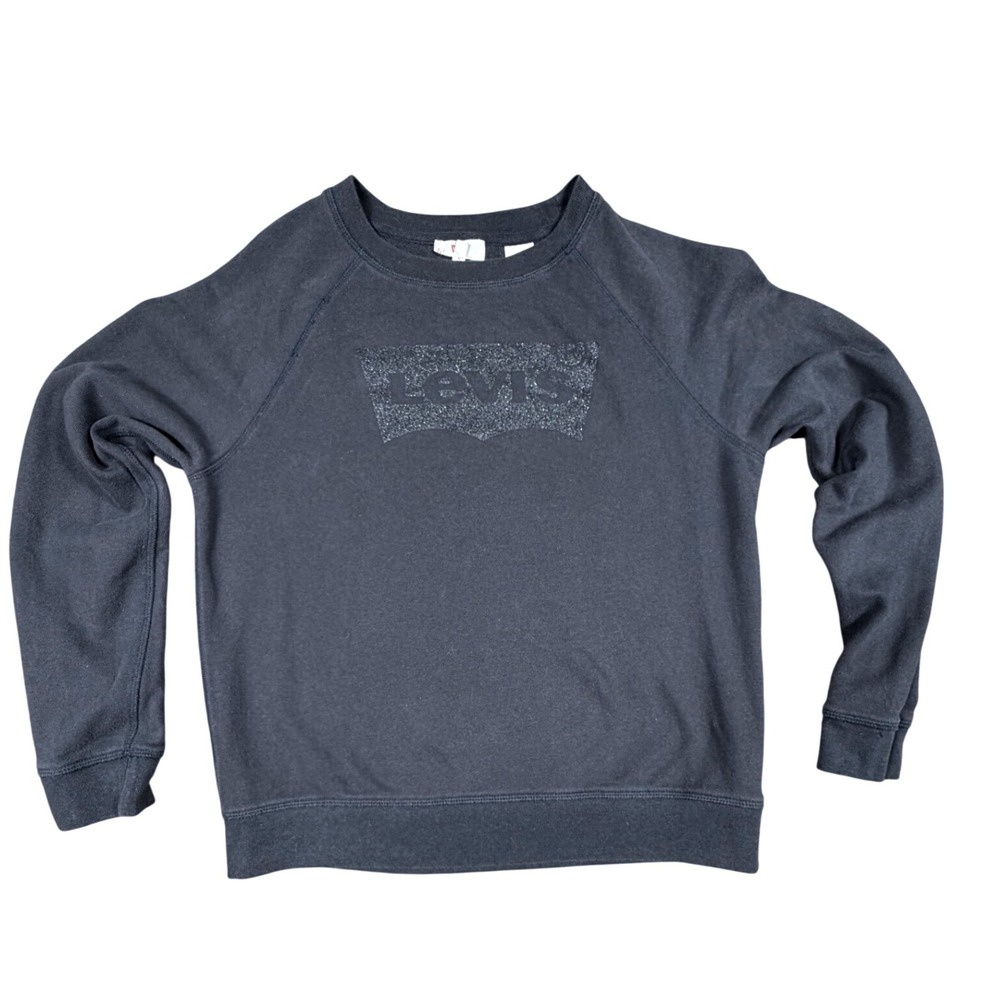 Levi's Womens Sweatshirt Crew Neck Glitter Logo Black Size Medium